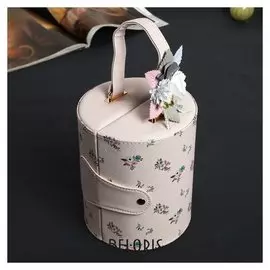 Шкатулка кожзам для украшений "Цветочки и горошек" натуральная 17х14х14 см