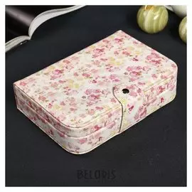 Шкатулка кожзам для украшений "Цветочная полянка" на кнопке 5х20х13,5 см