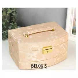 Шкатулка кожзам для украшений "Цветы. тиснение" сливки 12,5х22,5х16 см