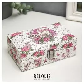 Шкатулка кожзам для украшений "Единорог и цветы" блёстки 5,5х16х10 см