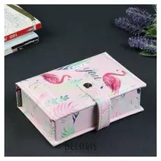 Шкатулка кожзам для украшений "Фламинго" 4,5х15,5х10,5 см