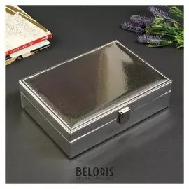 Шкатулка кожзам для украшений "Голография с блеском" серебро 7,2х24,5х17,5 см