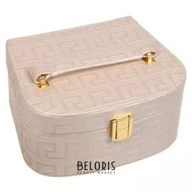 Шкатулка кожзам для украшений "Греческий узор" сливки 9,5х18х15 см