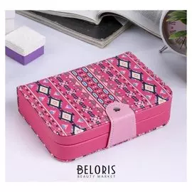 Шкатулка кожзам для украшений "Индейский орнамент" розовая 5х20х14 см