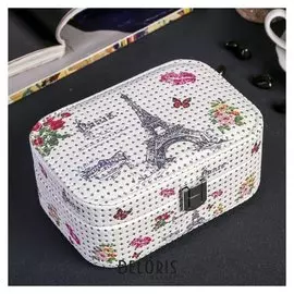 Шкатулка кожзам для украшений "Эйфелева башня и цветы" с блёстками 7,2х16,7х11,7 см