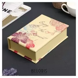 Шкатулка кожзам для украшений книга "Нарисованные цветы" 5,5х19,5х13 см