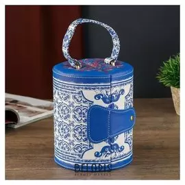 Шкатулка кожзам для украшений "Королевский узор" синяя 17х14,5х14,5 см