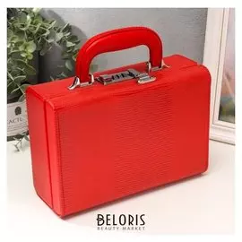 Шкатулка кожзам для украшений "Кожа змеи" красная чемодан 9,5х16,5х24