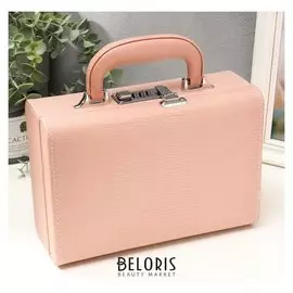 Шкатулка кожзам для украшений "Кожа змеи" нежно-розовая чемодан 9,5х16,5х24