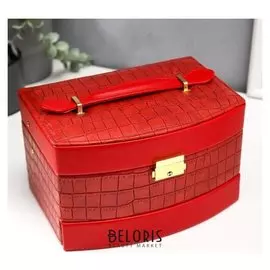 Шкатулка кожзам для украшений "Красная. глянец и питон" 13х21,5х15 см