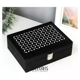 Шкатулка кожзам для украшений "Крестики" чёрная 7х21,5х16,5 см
