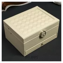 Шкатулка кожзам для украшений "Крупная клетка" белая матовая 11,7х22,7х17,5 см