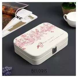 Шкатулка кожзам для украшений "Кустовые розы" 5,5х23,5х17,5 см