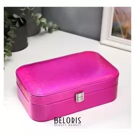 Шкатулка кожзам для украшений "Ледяные кристаллы" ярко-розовая 7х22,5х14,5 см