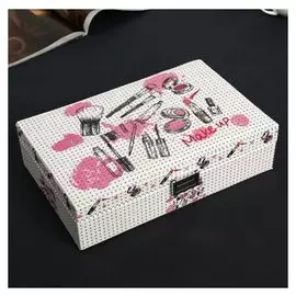 Шкатулка кожзам для украшений "Макияж" с блёстками 7х18х28 см