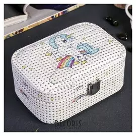 Шкатулка кожзам для украшений "Маленький единорог и радуга" 7,5х17х12 см