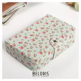 Шкатулка кожзам для украшений "Мелкие розовые розы" на кнопке 5х20х13,5 см