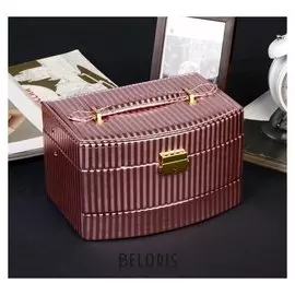 Шкатулка кожзам для украшений "Полосы" розовая лак 13х21,5х15 см