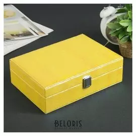 Шкатулка кожзам для украшений "Рептилия" жёлтый перламутр 8х25х19 см