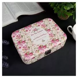 Шкатулка кожзам для украшений "Розовые пионы" 5,5х21х15 см