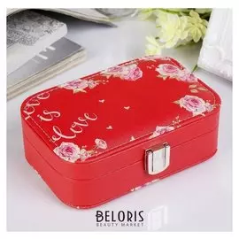 Шкатулка кожзам для украшений "Розовые пионы на красном" 5х15х10 см