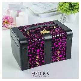 Шкатулка кожзам для украшений "Розовые пятна на чёрном" 14х23,5х16,5 см