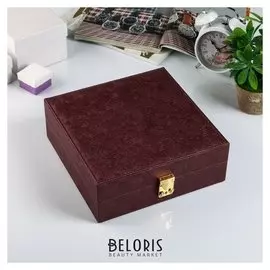 Шкатулка кожзам для украшений "Розы тиснение" бордовая 9,5х26х25 см