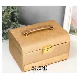 Шкатулка кожзам для украшений "Розы тиснение" сундучок золото 13х22,5х16,5 см