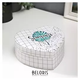 Шкатулка кожзам для украшений сердце "Пальмовый лист. лето" 7х14х17 см