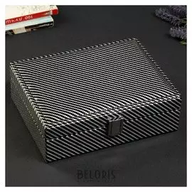 Шкатулка кожзам для украшений "Серебристые полоски" чёрная 7х21,5х16,5 см