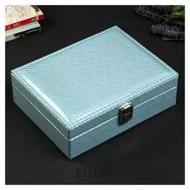 Шкатулка кожзам для украшений "Серебристые полоски" голубая 7х21,5х16,5 см