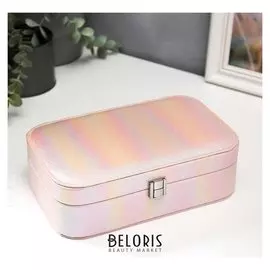 Шкатулка кожзам для украшений "Северное сияние" розово-персиковый перламутр 7х22,5х14,5 см