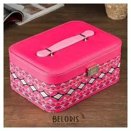 Шкатулка кожзам для украшений "Северные узоры" ярко-розовая 18х25,5х11 см