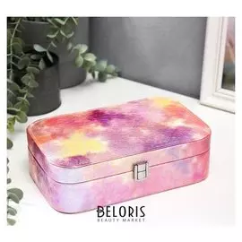 Шкатулка кожзам для украшений "Сиреневый закат" перламутр 7х22,5х14,5 см