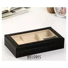 Шкатулка кожзам для украшений со стеклом "Питон чёрный глянец" 5,5х26х15 см