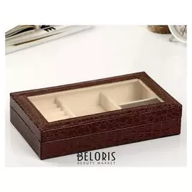 Шкатулка кожзам для украшений со стеклом "Питон кофейный глянец" 5,5х26х15 см