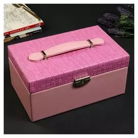Шкатулка кожзам для украшений "Сплетение линий" розовая с фуксией 12х24х15,5 см