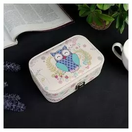 Шкатулка кожзам для украшений "Спящая совушка" 6х15х10 см