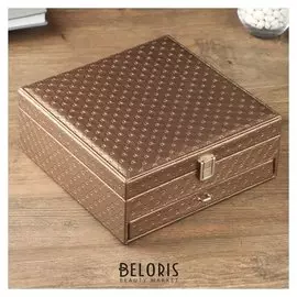 Шкатулка кожзам для украшений "Стёганная" бронза 10х24х24 см