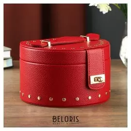 Шкатулка кожзам для украшений сундучок полукруг"Красная матовая с заклёпками" 11х16х18 см