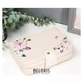 Шкатулка кожзам для украшений "Яблочный цвет" молочная, на кнопке 5х13,5х20 см