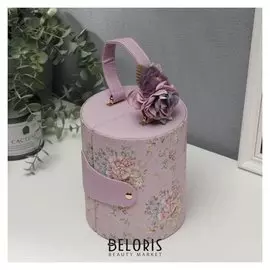 Шкатулка кожзам для украшений "Яблоневый цвет" сиреневая 14х17х14 см