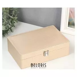 Шкатулка кожзам для украшений "Змеиная кожа" перламутрово-белая 6,8х21,5х14,5 см