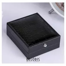 Шкатулка кожзам для запонок "Чёрный крокодил" 3х8х6,8 см