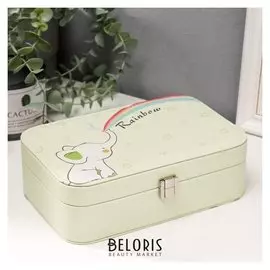 Шкатулка кожзам под часы 1 отделение и бижутерию "Слонёнок и радуга" 7х22,5х14,5 см