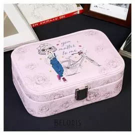 Шкатулка кожзам под часы 1 отделение и бижутерию "Девочка и велосипед" 7,5х20,5х14 см