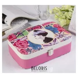 Шкатулка кожзам под часы 1 отделение и бижутерию "Девушка в шляпке" 7х22х14,5 см