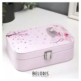 Шкатулка кожзам под часы 1 отделение и бижутерию "Девушка. цветочный листопад" 7х20х14 см