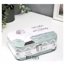 Шкатулка кожзам под часы 1 отделение и бижутерию "Девушка-весна у моря" 7х20х14 см