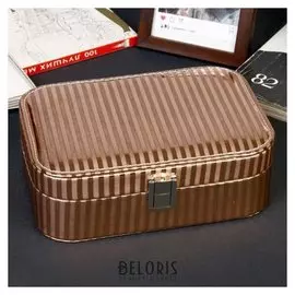 Шкатулка кожзам под часы 1 отделение и бижутерию "Полосы" шампанское лак 7х20,5х14 см